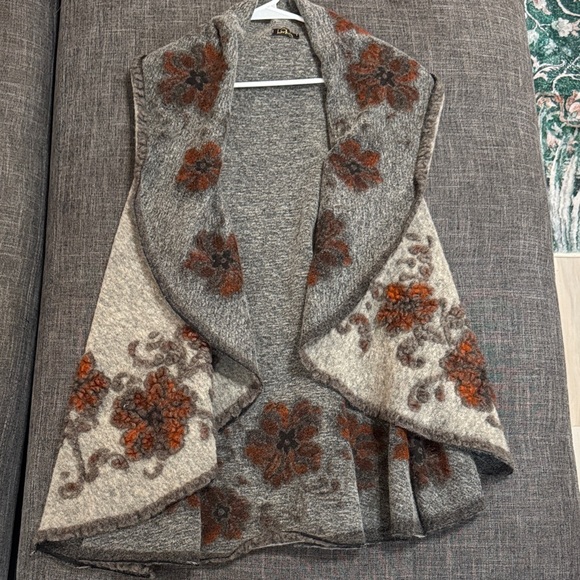 lola Sweaters - LOLA Made in Italy Wool Cape Cardigan Boho Floral Felted Shawl Coat Oversized